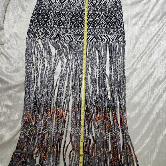 VENUS Black and White Maxi Skirt with Fringed Detail for Casual Wear - Picture 2 of 4